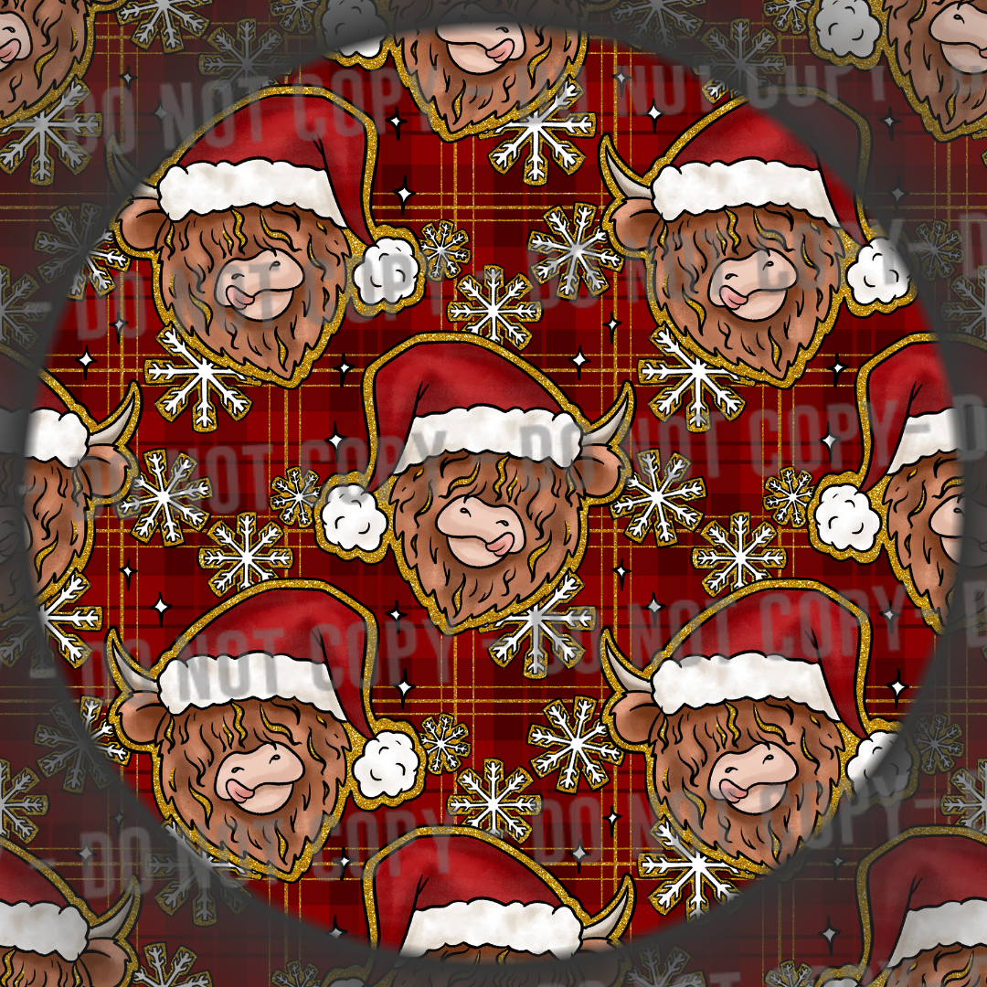 Chrismas Highland Cow - Red Tartan