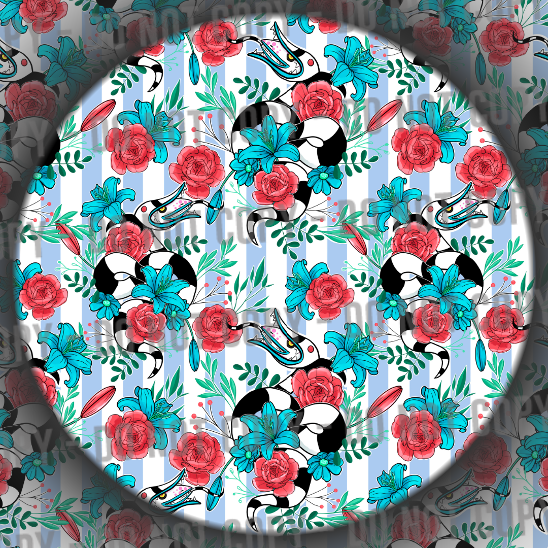 Floral Beetle Stripes - Blue & White
