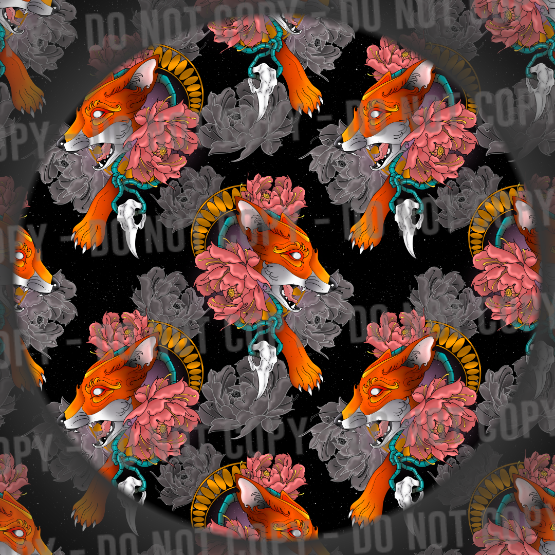 Floral Fox Tattoo - Black