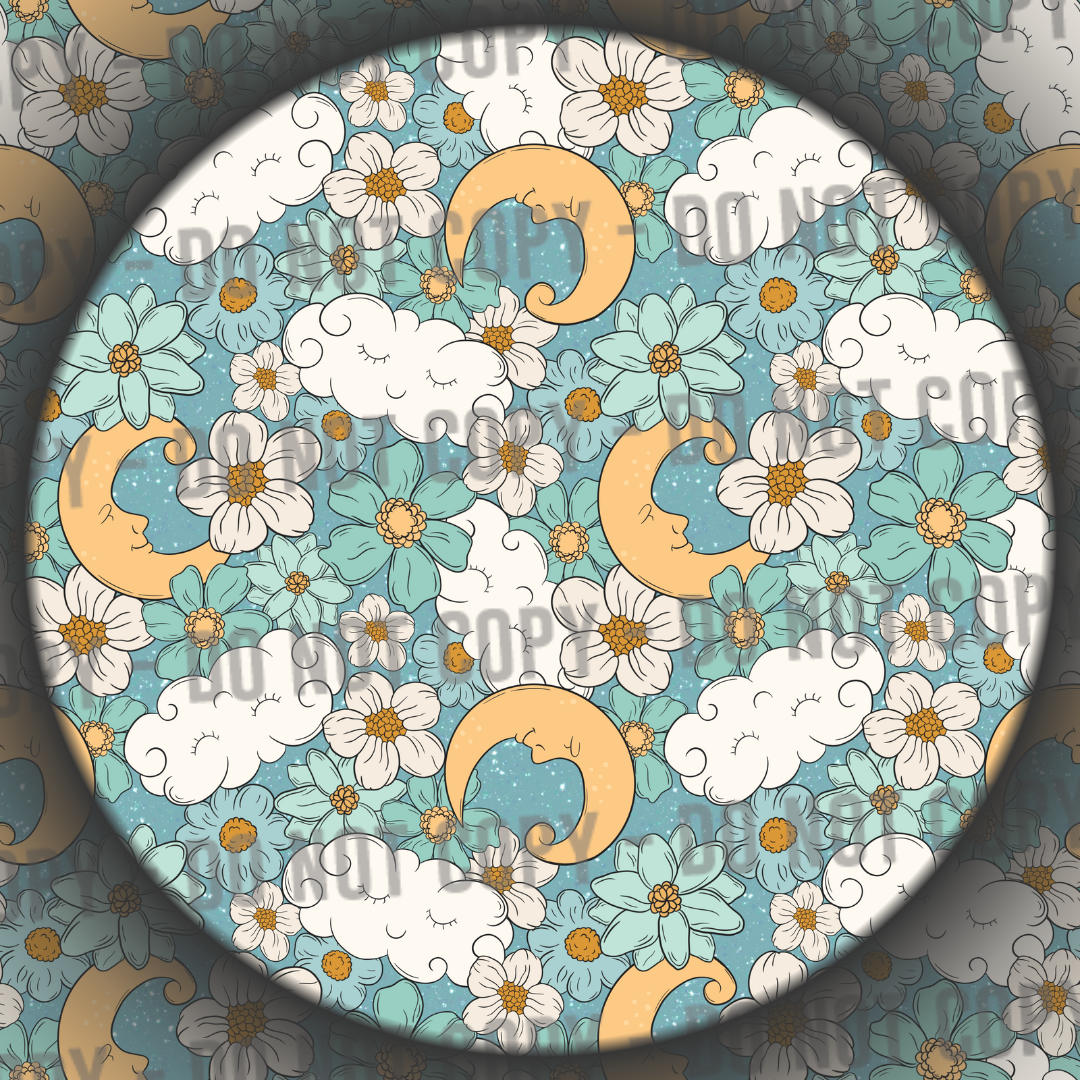 Floral Moons & Clouds - Teal