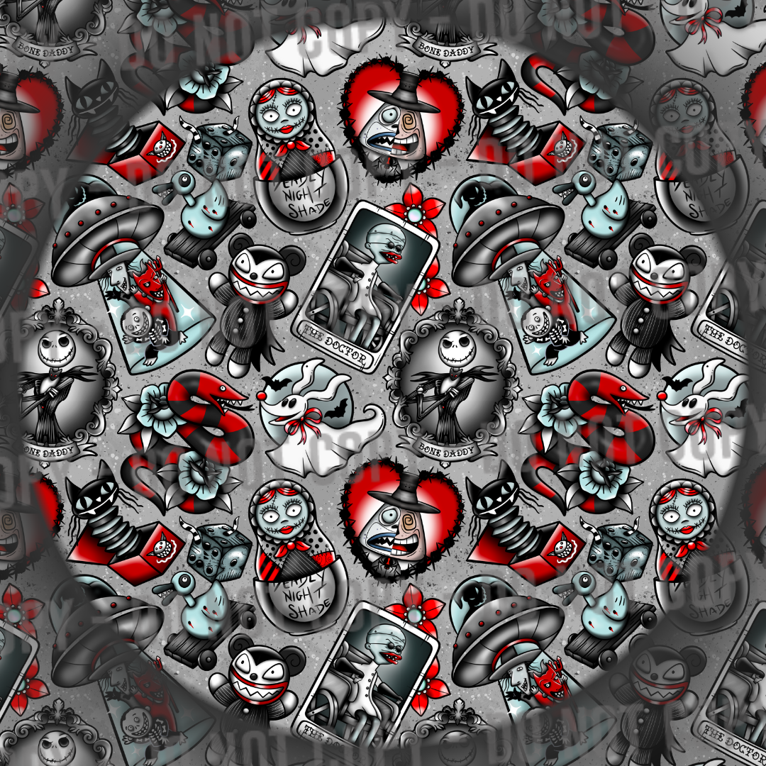 Halloween Town Tattoos - Grey & Red