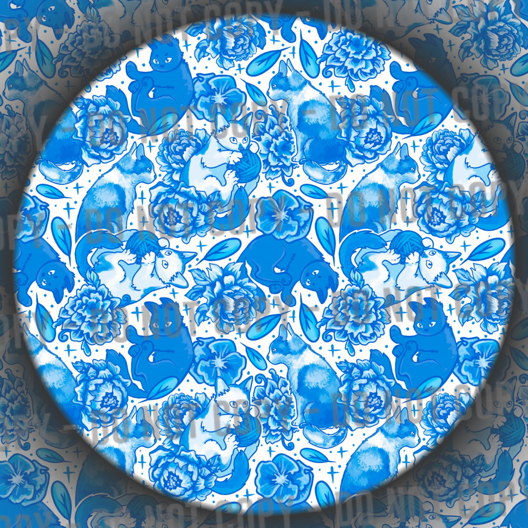 Porcelain Cats - Blue & White