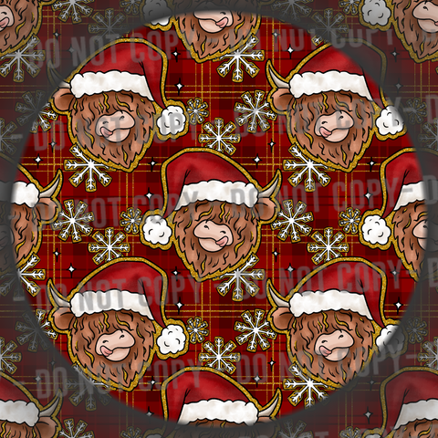 Chrismas Highland Cow - Red Tartan