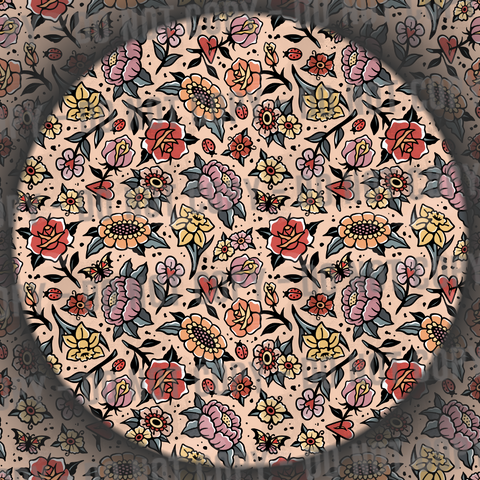 Distressed Trad Tattoo Flowers - Beige