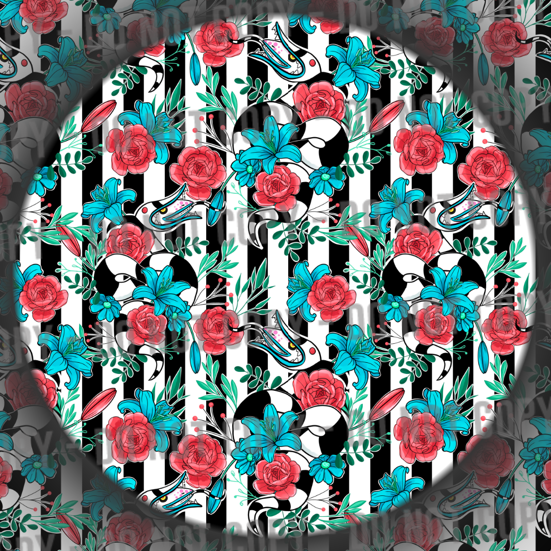 Floral Beetle Stripes - Black & White