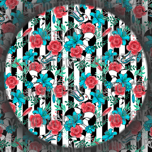 Floral Beetle Stripes - Black & White
