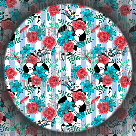 Floral Beetle Stripes - Blue & White