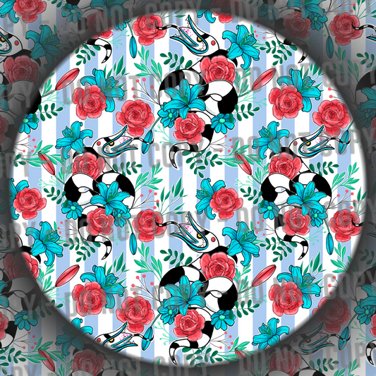Floral Beetle Stripes - Blue & White