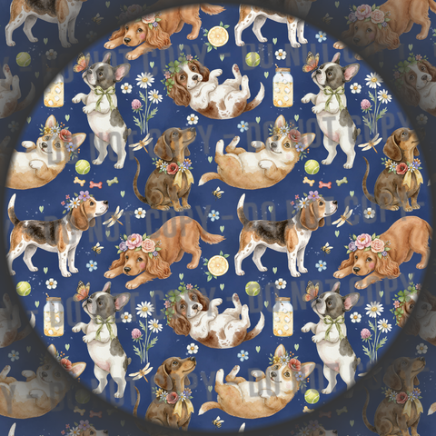 Floral Dogs - Navy