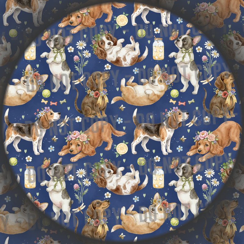 Floral Dogs - Navy