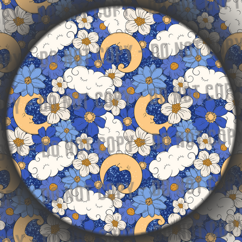 Floral Moons & Clouds - Blue