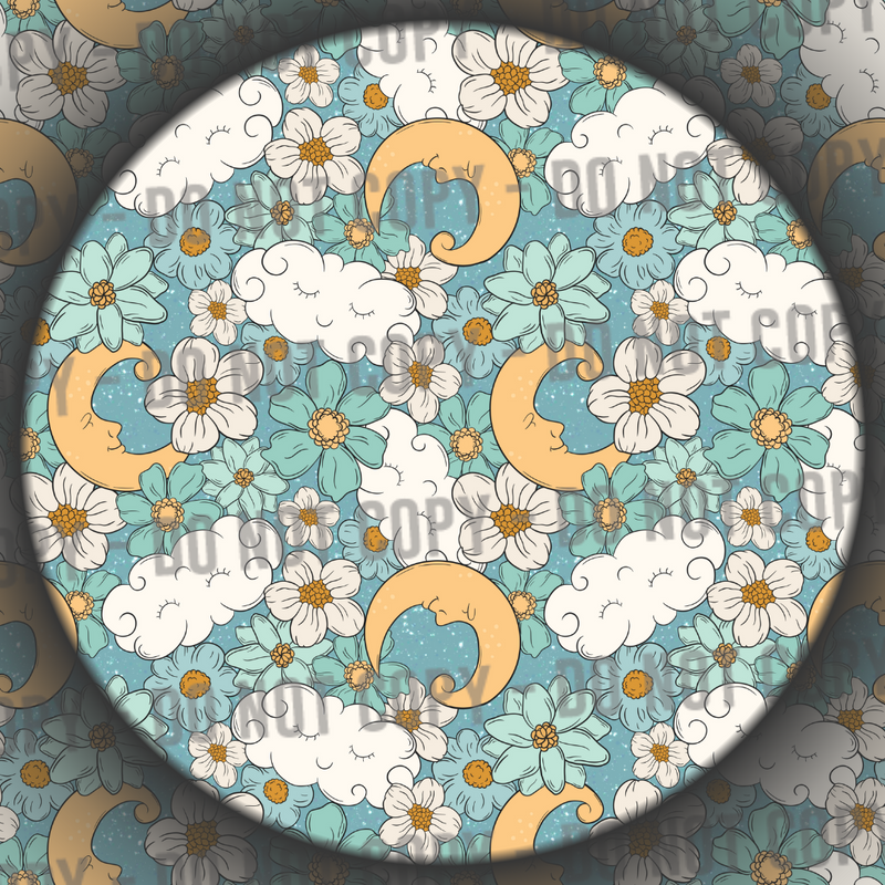 Floral Moons & Clouds - Teal