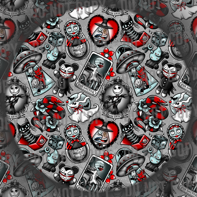 Halloween Town Tattoos - Grey & Red