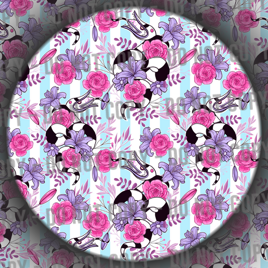 Pastel Floral Beetle Stripes - Blue & White
