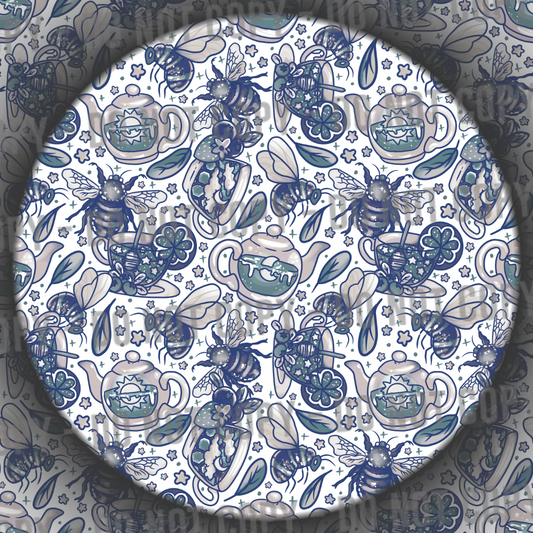 Porcelain Bees & Tea - Navy & White
