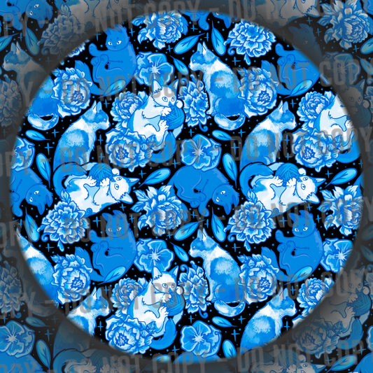 Porcelain Cats - Blue & Black