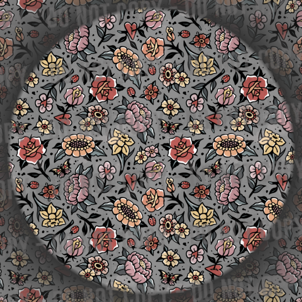 Distressed Trad Tattoo Flowers - Grey