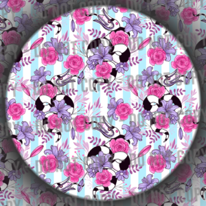 Pastel Floral Beetle Stripes - Blue & White