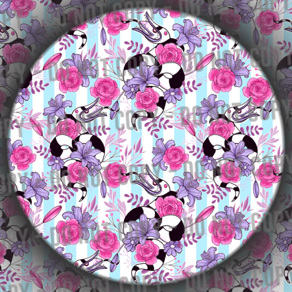 Pastel Floral Beetle Stripes - Blue & White